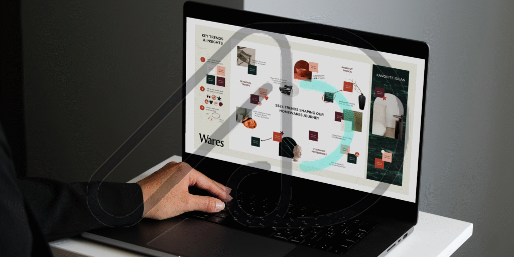 A person's hand on a laptop keyboard, viewing a digital diagram, which shows the process of using online branding services to boost presence.
